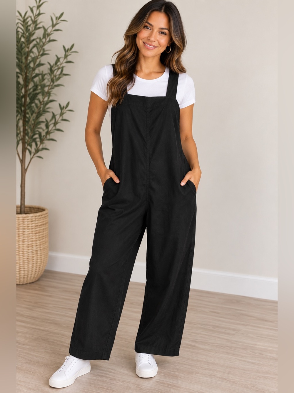 Uniqlo Black Wide-Strap Wide-Leg Jumpsuit
